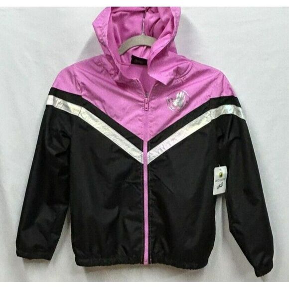 NWT Body Glove Girls 12  Windbreaker Retro Pink‎ Black  Stripe Logo - Picture 1 of 12